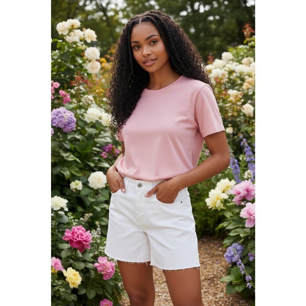 New Eddie Bauer Women Size 6 White Stretch Cotton High Rise Cutoff Denim Shorts
